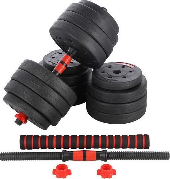 Manualer 40kg sett med justerbare sorte manualer, røde detaljer, vektstenger og låser vist forfra.