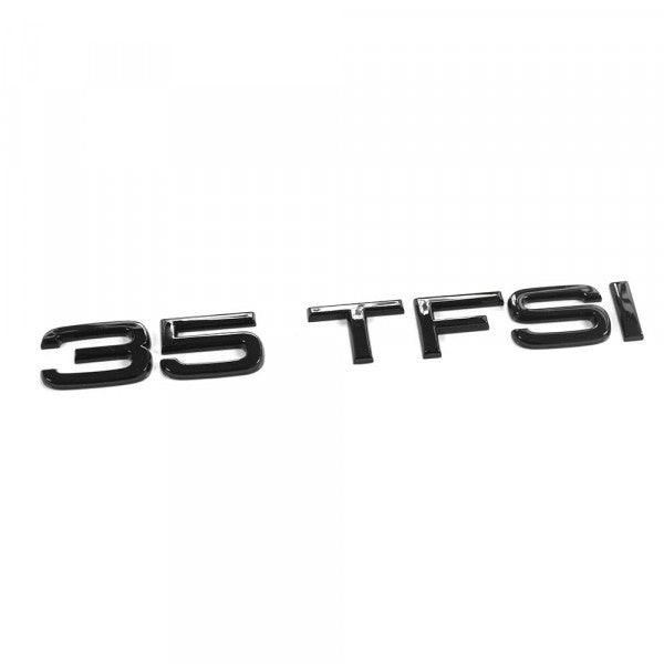 Emblem/logo til Audi 35 TFSI Black Glossy i svart blank ABS-materiale, perfekt passform for bakluke