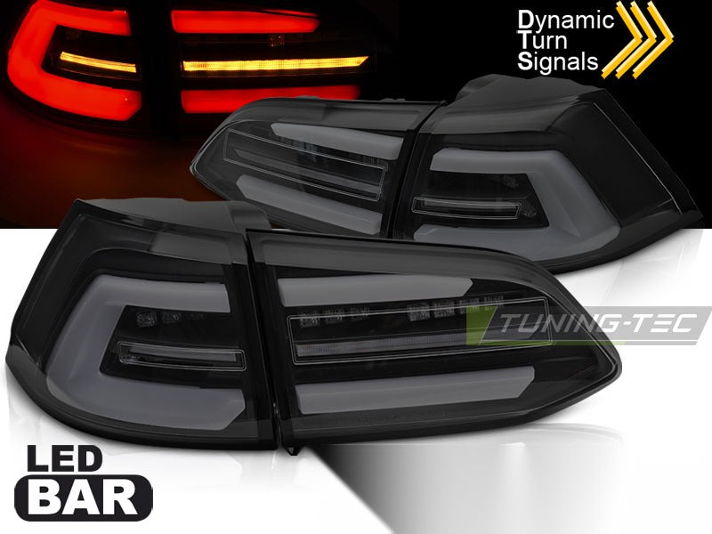 Detaljbilde av baklykter VW Golf 7 SW 13-17 med LED-detaljer.