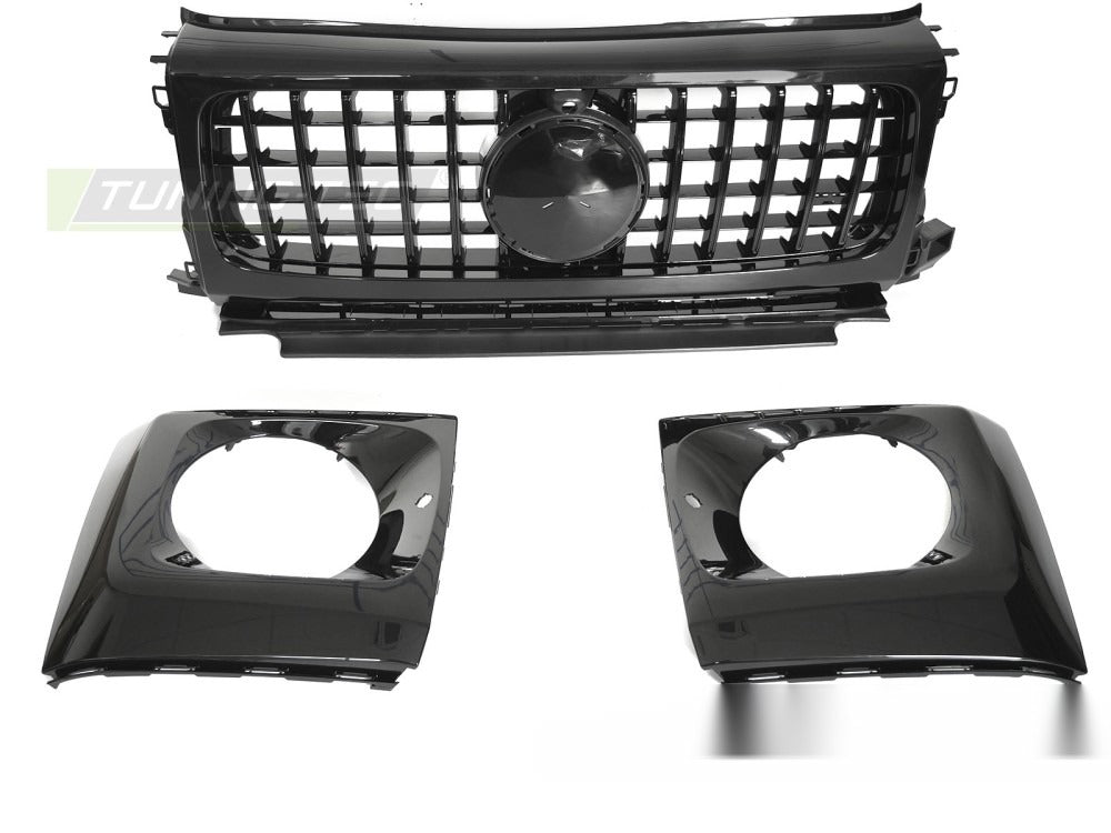 Detaljbilde av Grill Mercedes G-Klasse W464 18-24 med blank sort finish.