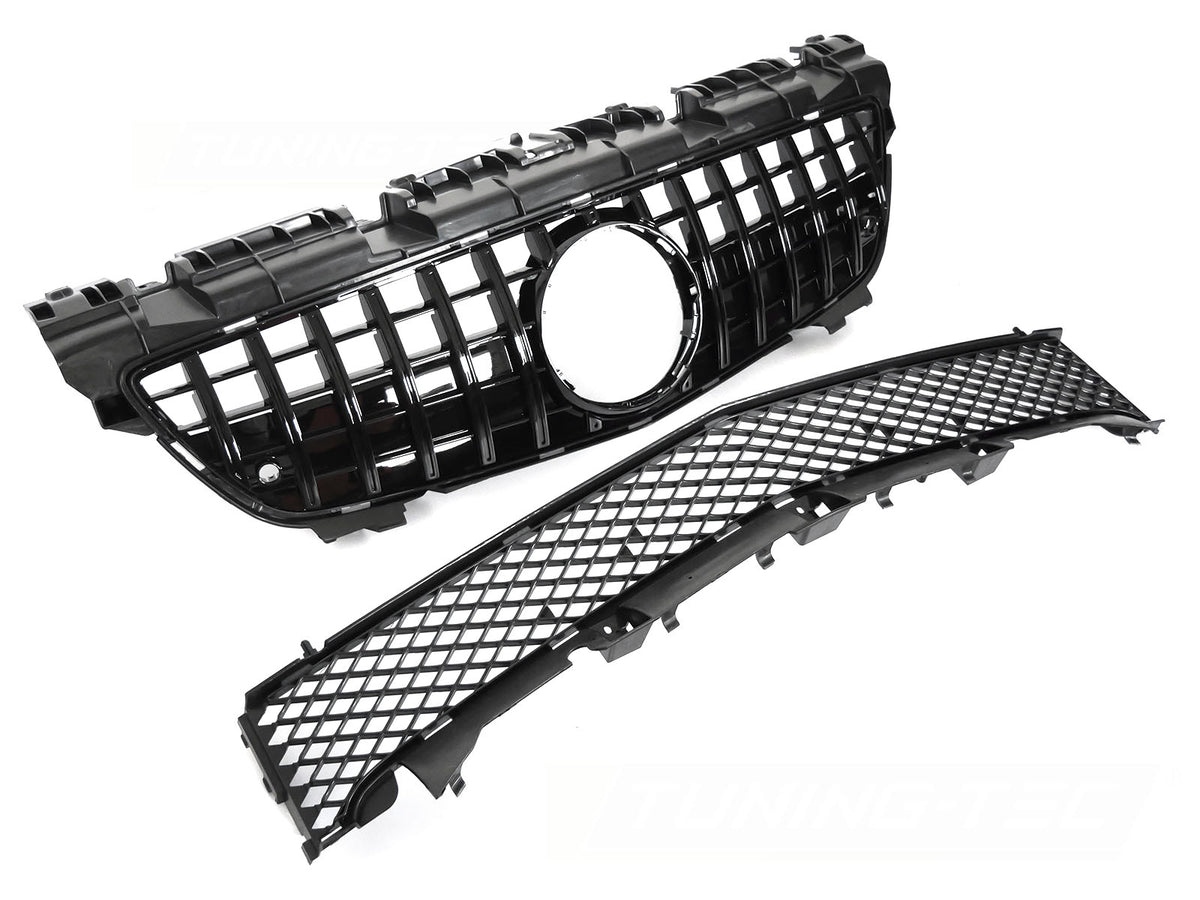 Grill til Mercedes SLK R172 11-15 i blank sort sett rett forfra på hvit bakgrunn.