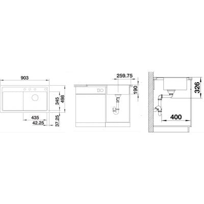 Måltegning Blanco Zenar 5 S-F – mål 903x498 mm