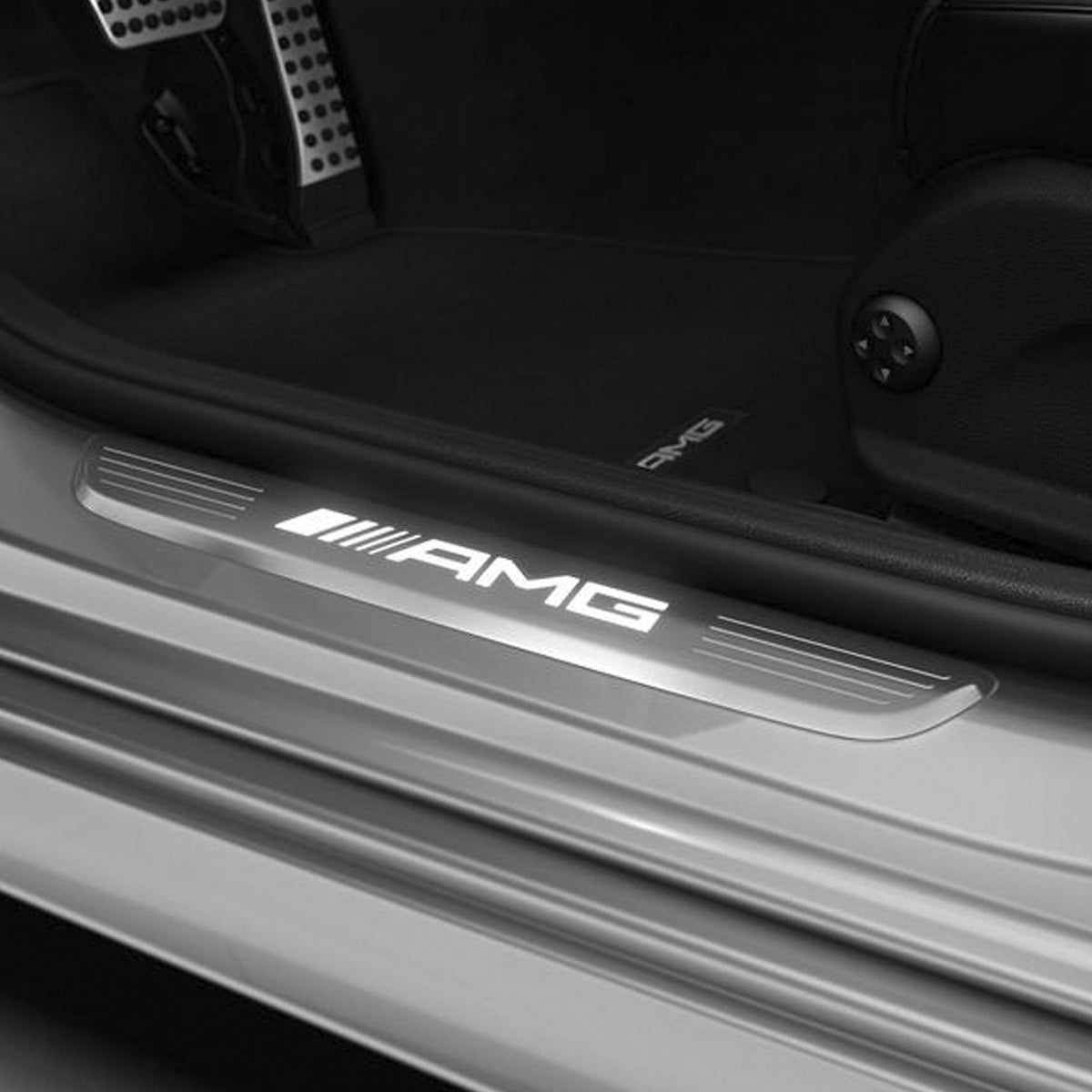 Mercedes OEM dørbeskytter til Mercedes AMG for LED lighting Silver Edition – rustfritt stål