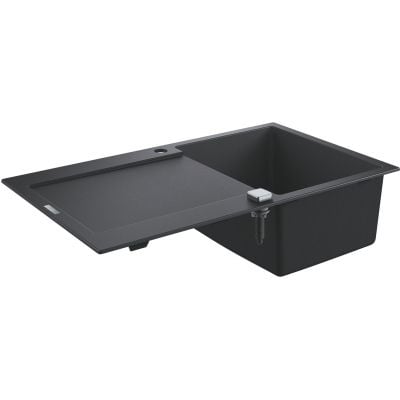 Grohe K500 svart granitt kjøkkenvask 860x500 mm med kum og avrenningsflate detalj