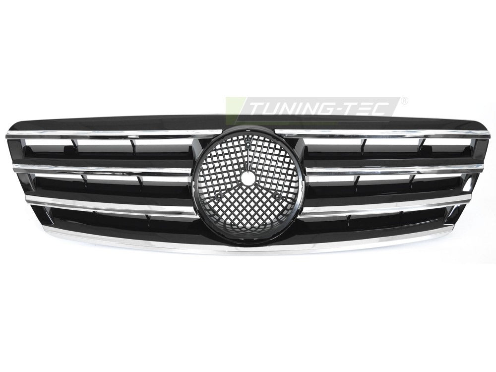 Detaljbilde av Grill C-Klasse W203 00-07 sort/krom med lamellstruktur og emblemfeste.