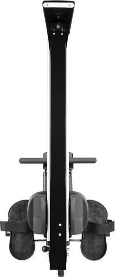 Romaskin Trening sett ovenfra med sorte og grå detaljer, to fotplater med stropper og synlig håndtak.