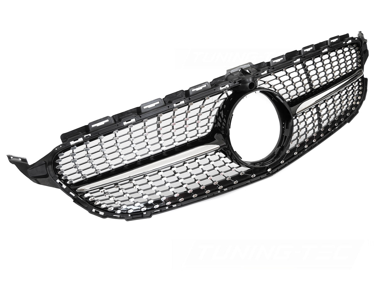 Grill til Mercedes C-Klasse W205 14-18 i sort/krom sett rett forfra på hvit bakgrunn.