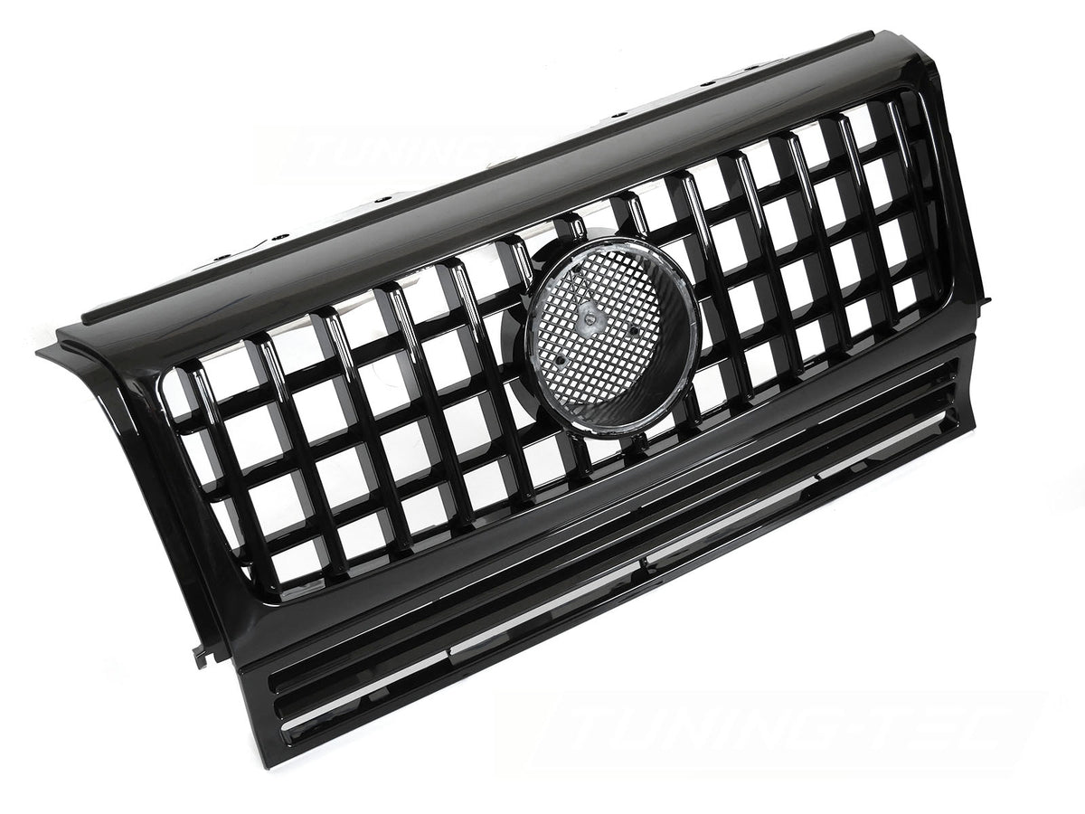 Grill W464 Look Sort til Mercedes G-Klasse W463 90-12 sett rett forfra på hvit bakgrunn.