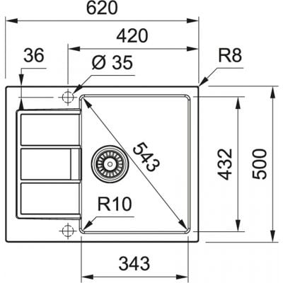 Måltegning Franke Sirius 2.0 S2D 611-62 – mål 620x500 mm