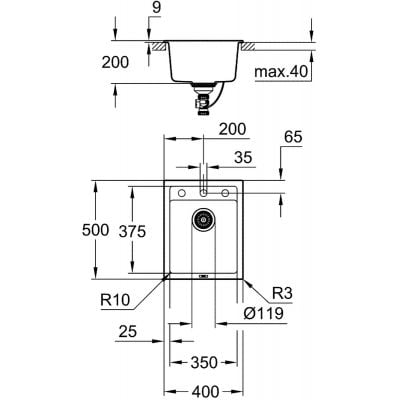 Måltegning Grohe K700 – mål 500x400 mm