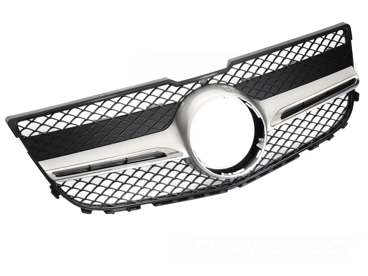 Grill Sport Sølv Krom til Mercedes GLK X204 13-15 sett rett forfra på hvit bakgrunn.