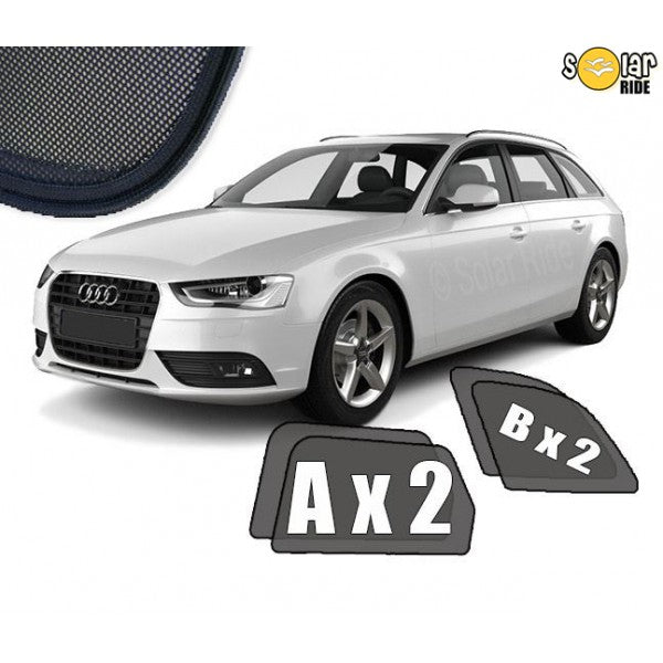 Sr solskjerm i akryl for Audi A4 B8 Avant, svart roykfarget vindavviser til sideruter og bakrute