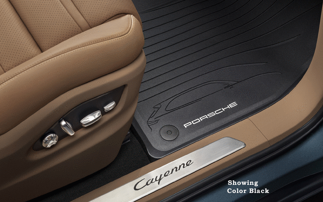 Porsche OEM TPE gulvmatter til Porsche Cayenne III (9YA) 2017– med kant, brun med hvitt logo – sett med 4
