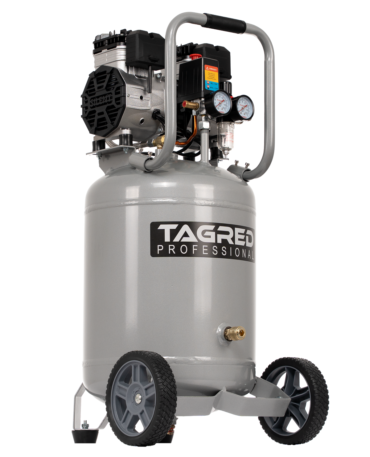 Kompressor Tagred TA3394 sett forfra med manometer og trykkregulator