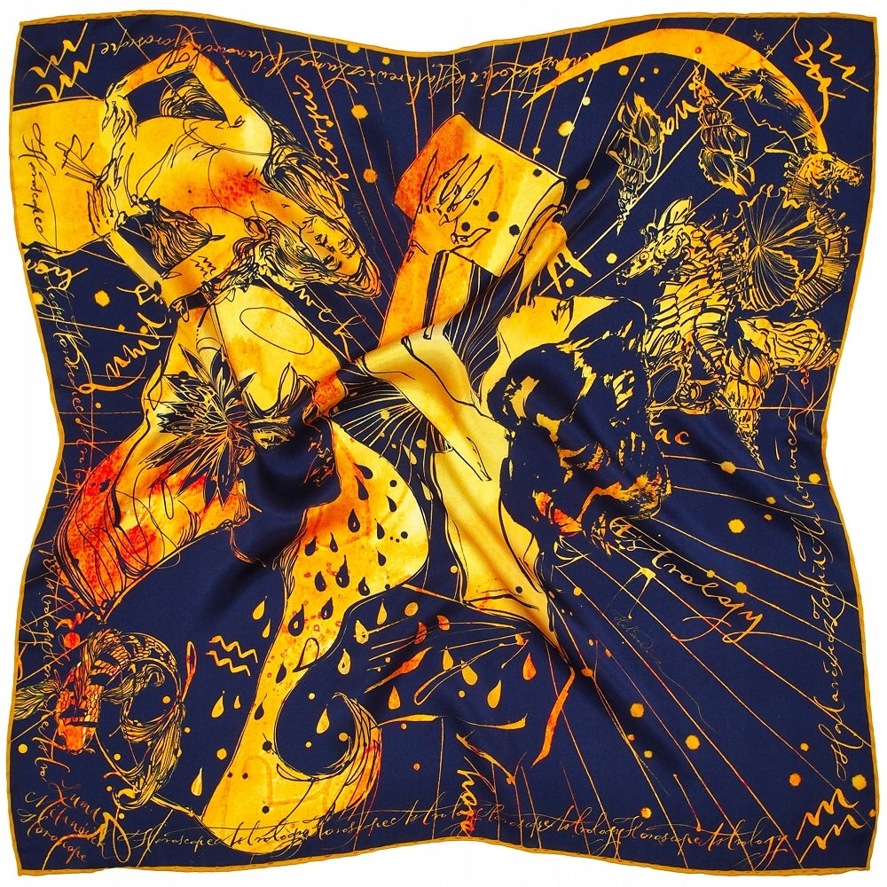 Vannmannen zodiaktegnskjerf 67x67 cm av Anny Halarewicz 100% silke