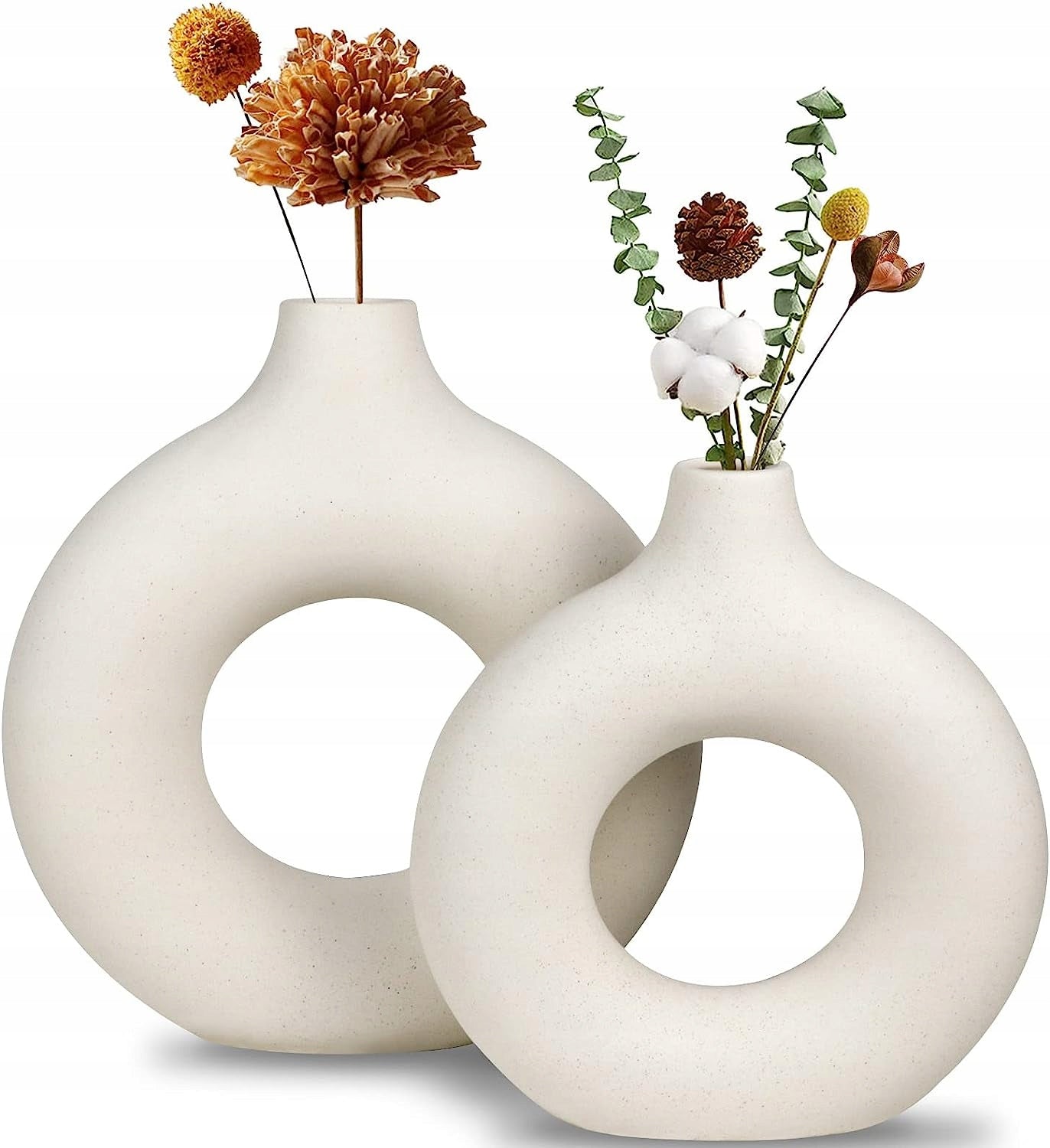 Keramisk Hvit Vase for Blomster Pampas Boho x2