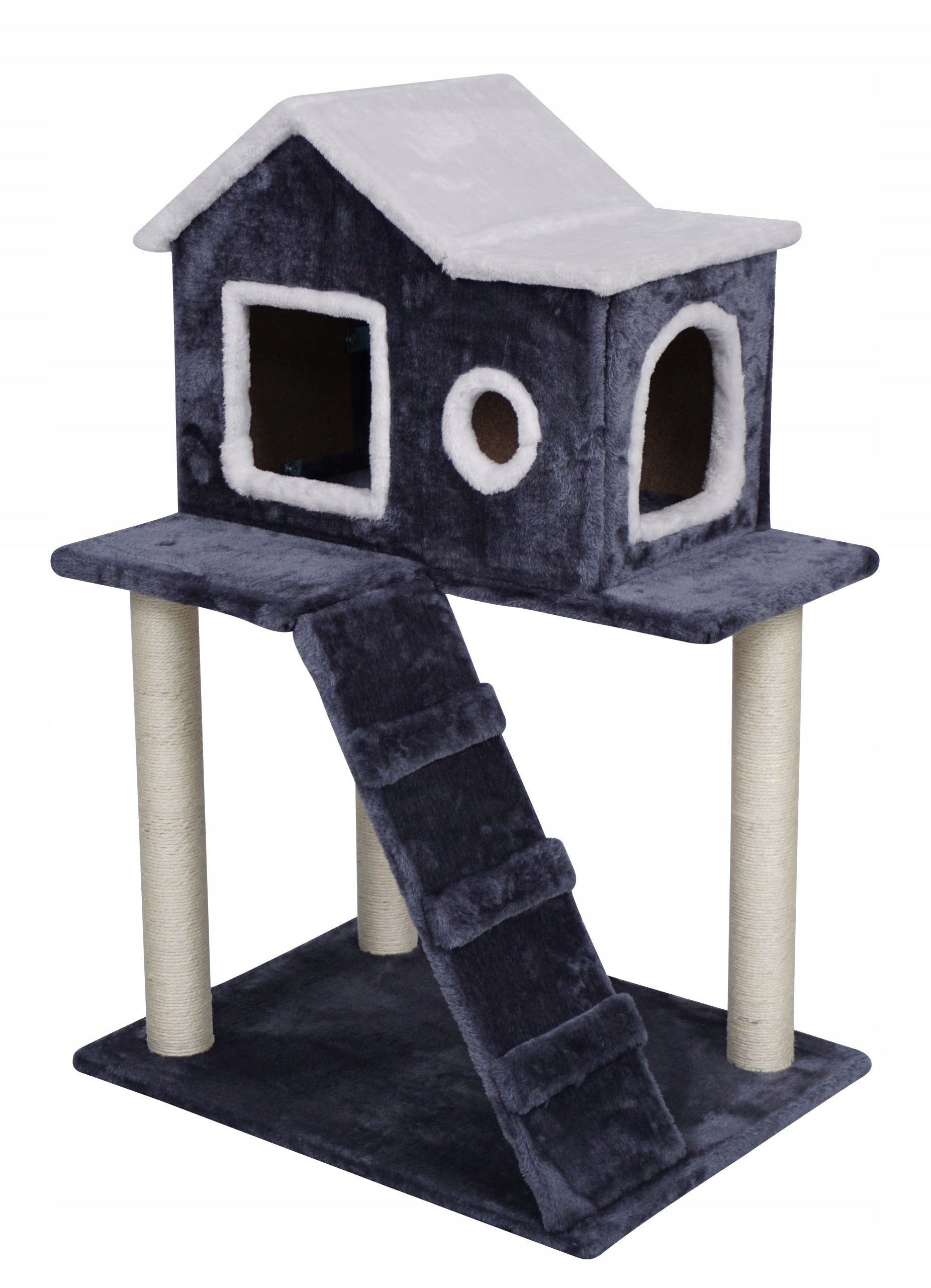 Klørestativ for katt med soveplass, stolpe og hus