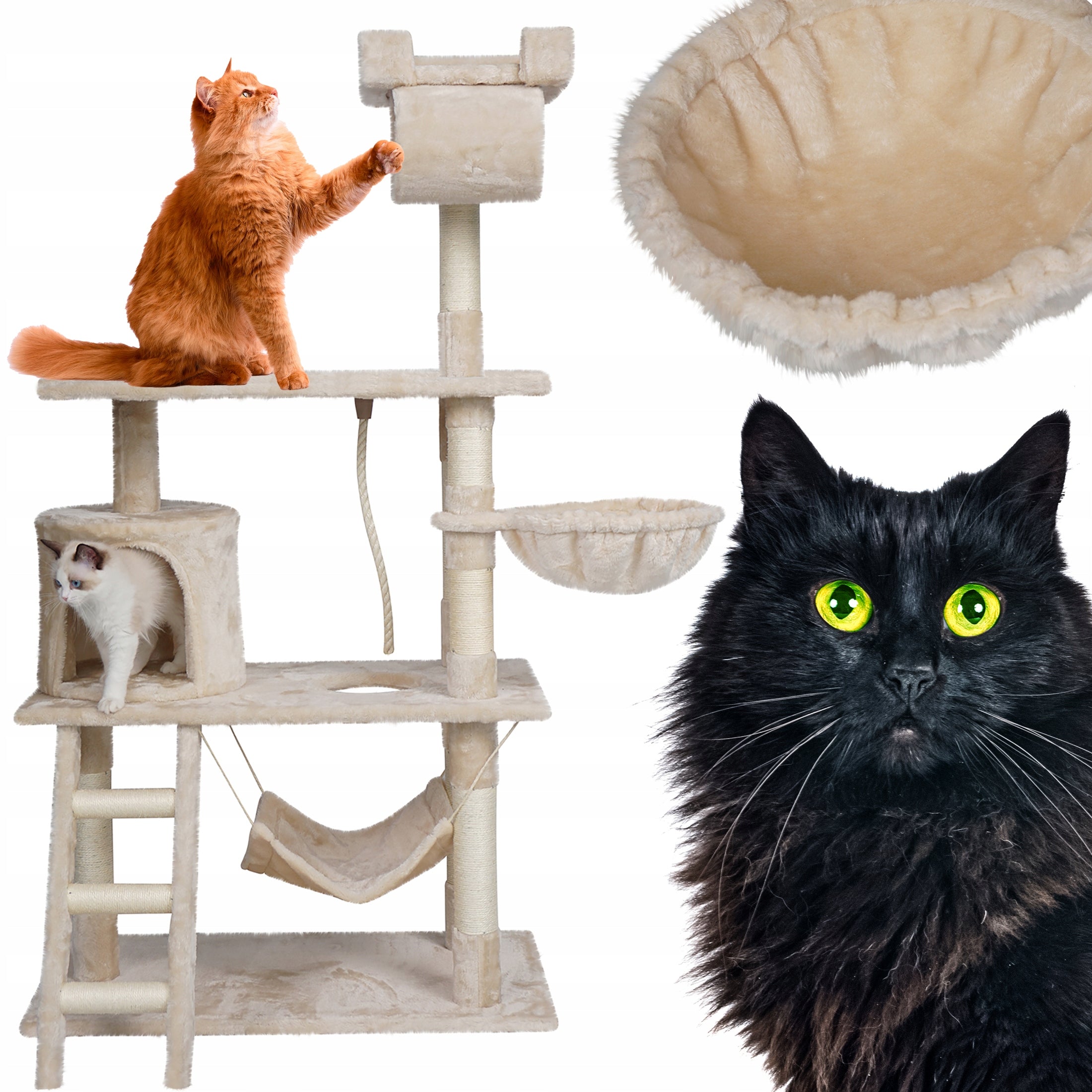 Krattemøbel for katter med tårn, soveplass, hus og leketøy