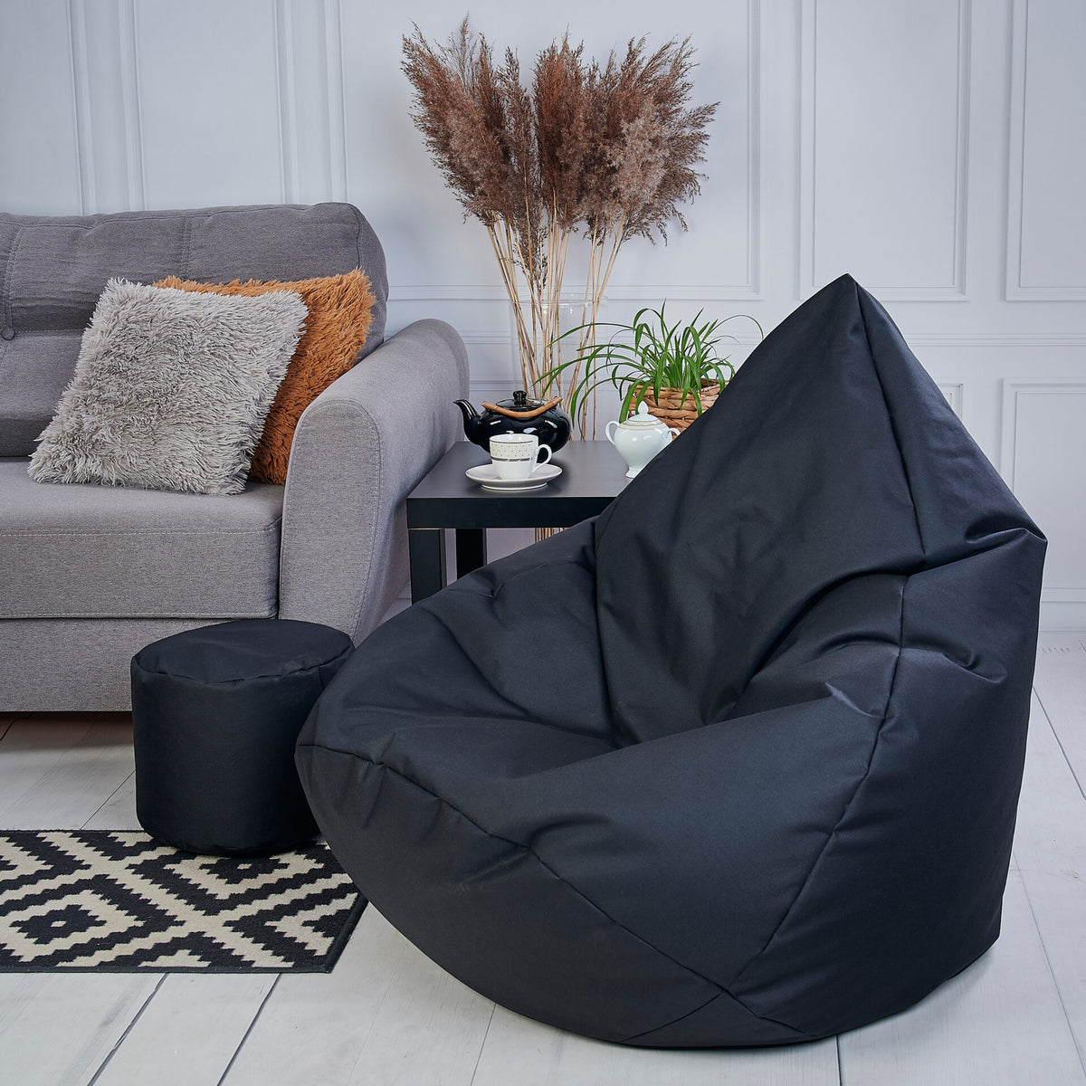 Sakkosekk utendors Oxford XL svart med puff – Cronen sidevisning