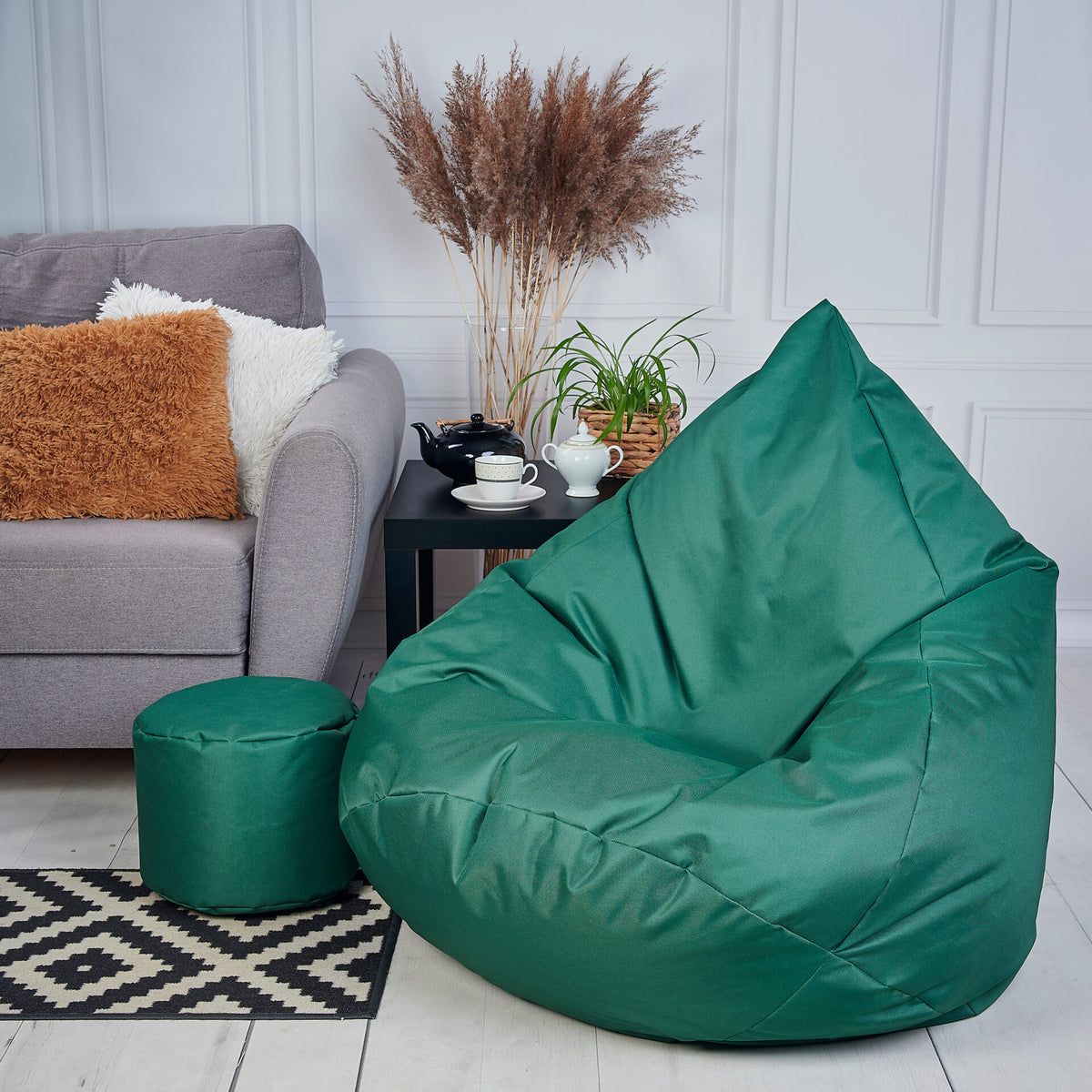 Sakkosekk utendors Oxford XL gronn med puff – Cronen sidevisning