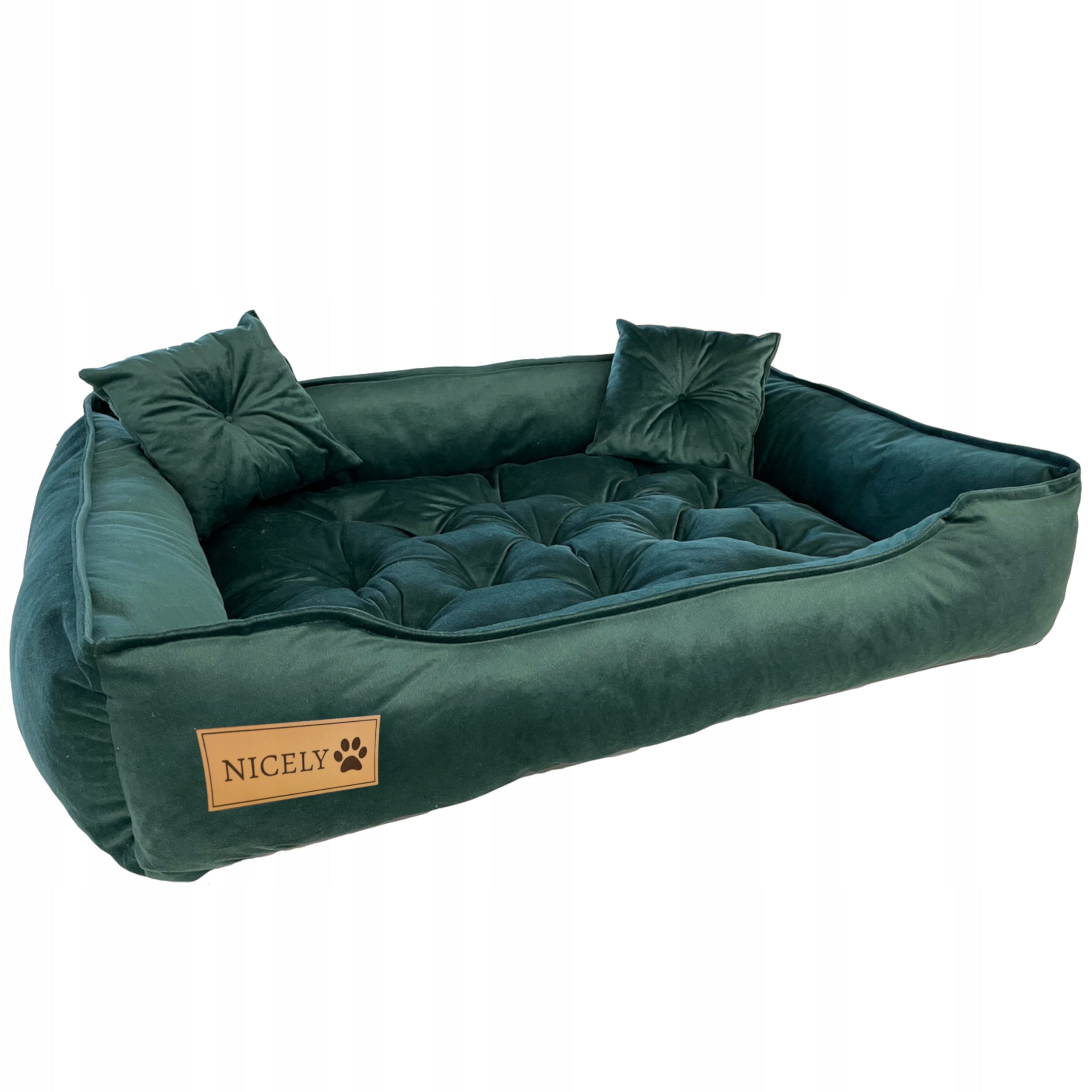 Stort Fløyelsmykt Hundeseng Sofa Pute XL Nicely Grønn 100x75 cm