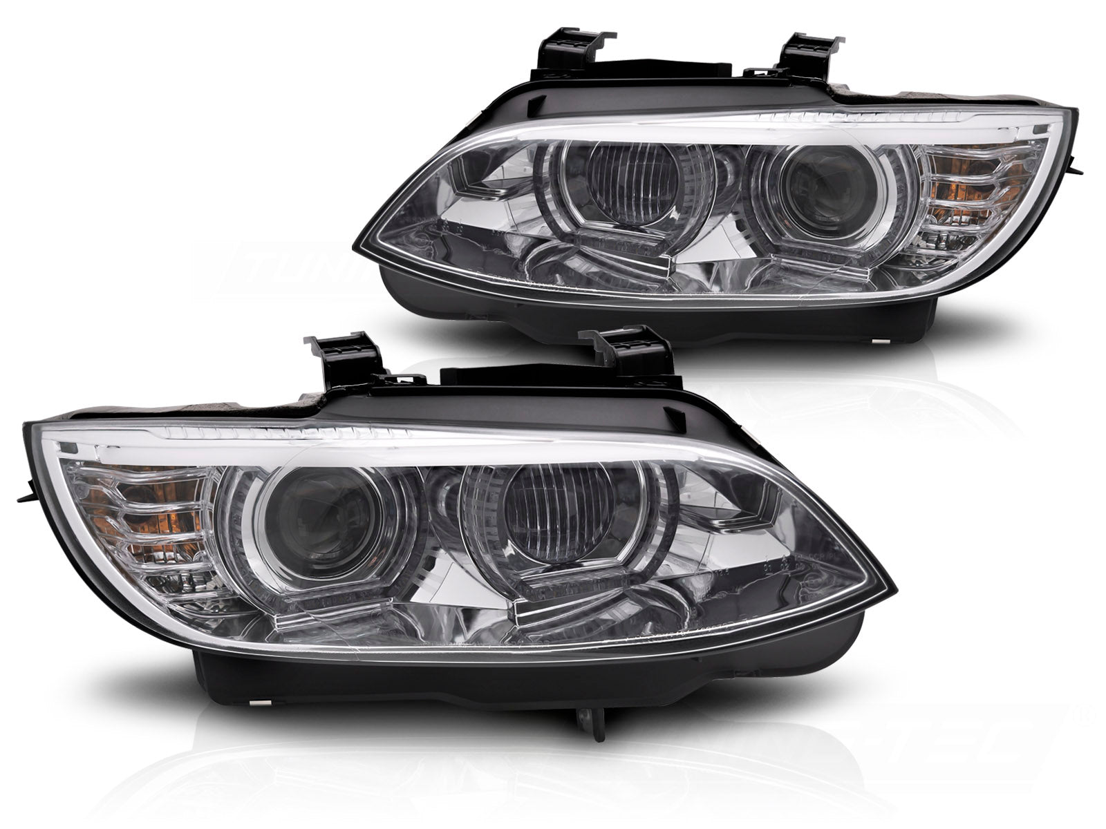 Frontlykter BMW E92 E93 06-10, gul LED DRL krom (Xenon) – LPBMS3
