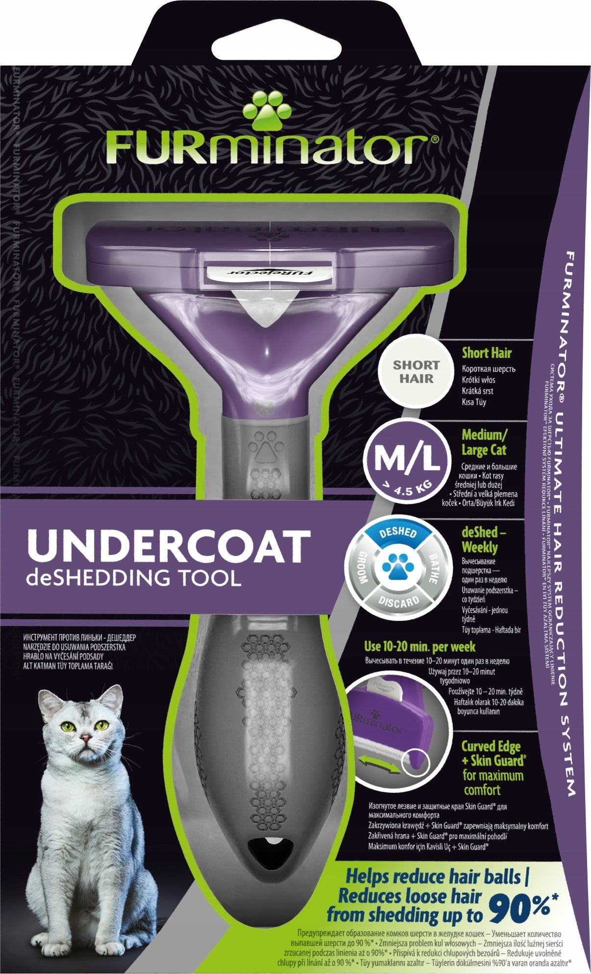 Furminator for korthårete middels til store katter, kort pels M/L Large
