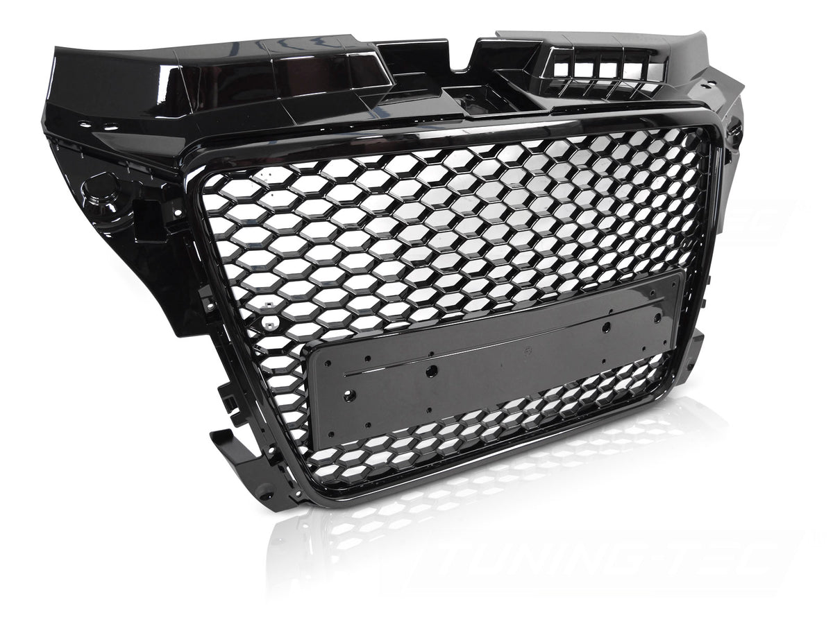 Sport grill Audi A3 8P 2008–2012 glossy svart med PDC sett forfra