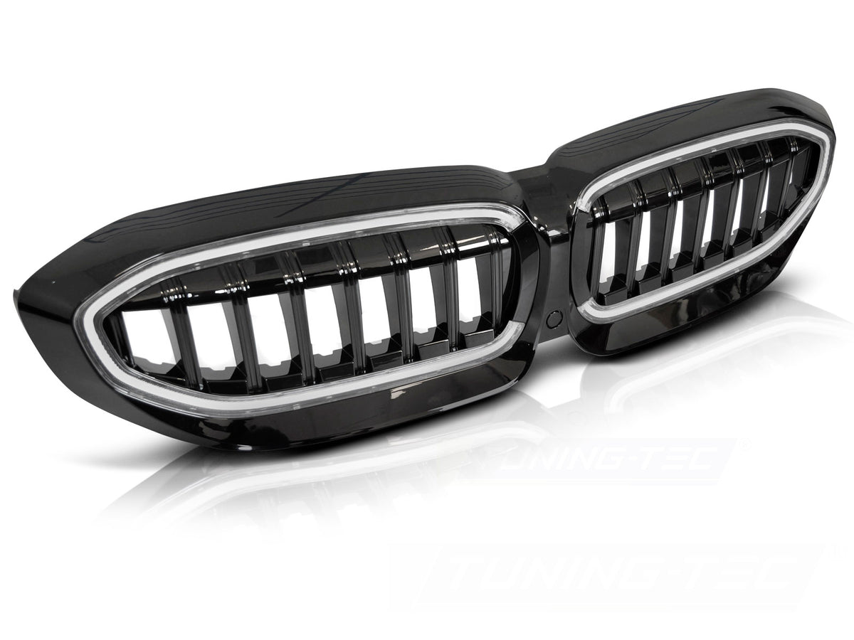 Svart grill med LED til BMW 3-Serie G20 G21 2019–2022 sett forfra