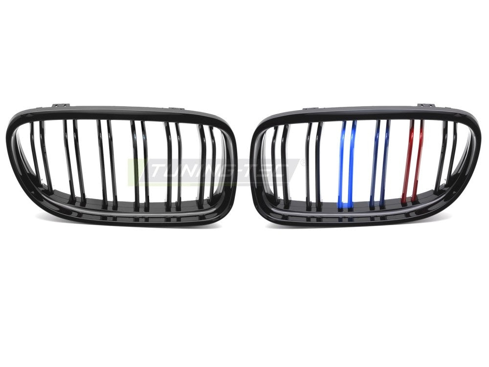 Blank svart sport grill til BMW E90 E91 LCI 2009-2011 med tri-colour double bar design