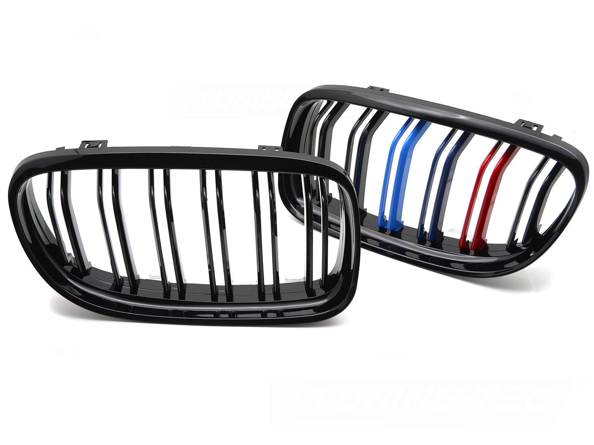 Grill BMW 3 Serie E90/E91 LCI 09-11 Sport Glossy Black Tri-Colour Double Bar frontvisning