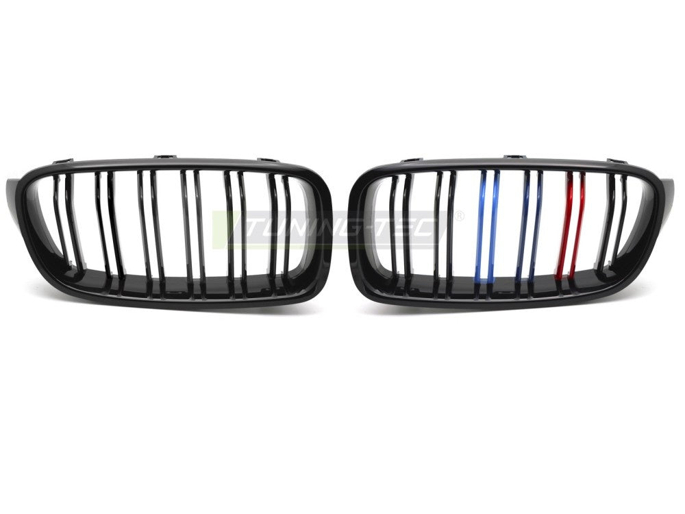 Sport grill i glossy svart til BMW F30 F31 2011-2018 med tri-colour double bar design