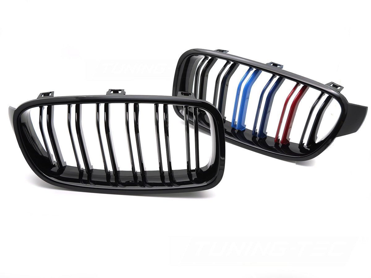 Grill BMW 3 Serie F30 F31 11-18 Sport Glossy Black Tri-Colour Double Bar fra Tuning-Tec