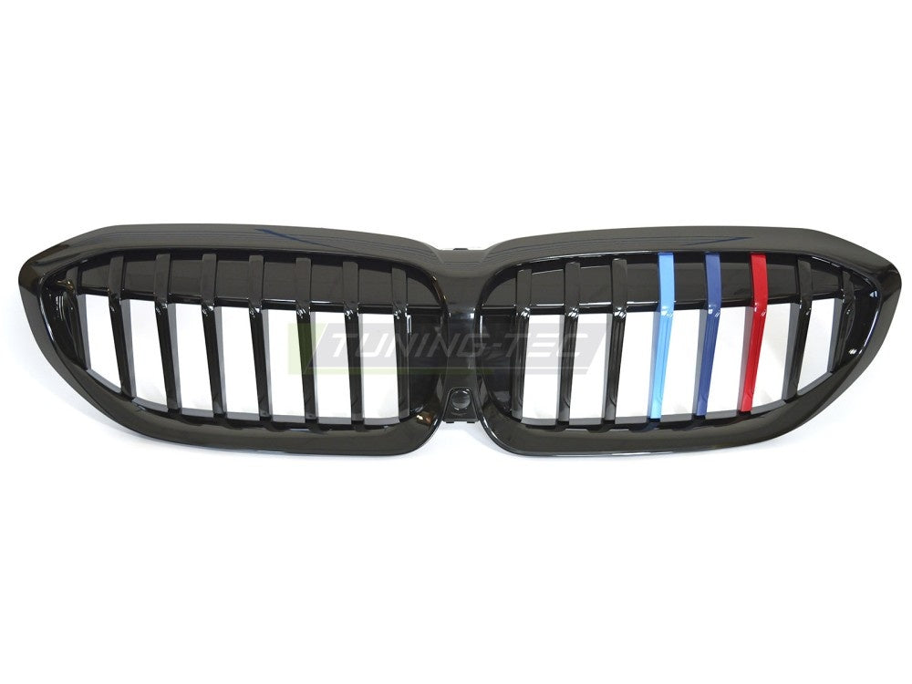 Blank svart nyregrill til BMW G20 G21 2019-2022 med Tri-Colour striper