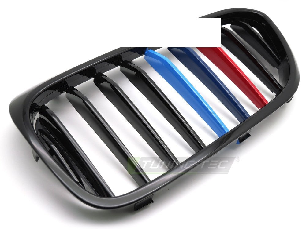 BMW 5 Serie G30 G31 F90 grill i blank svart med tri-colour striper