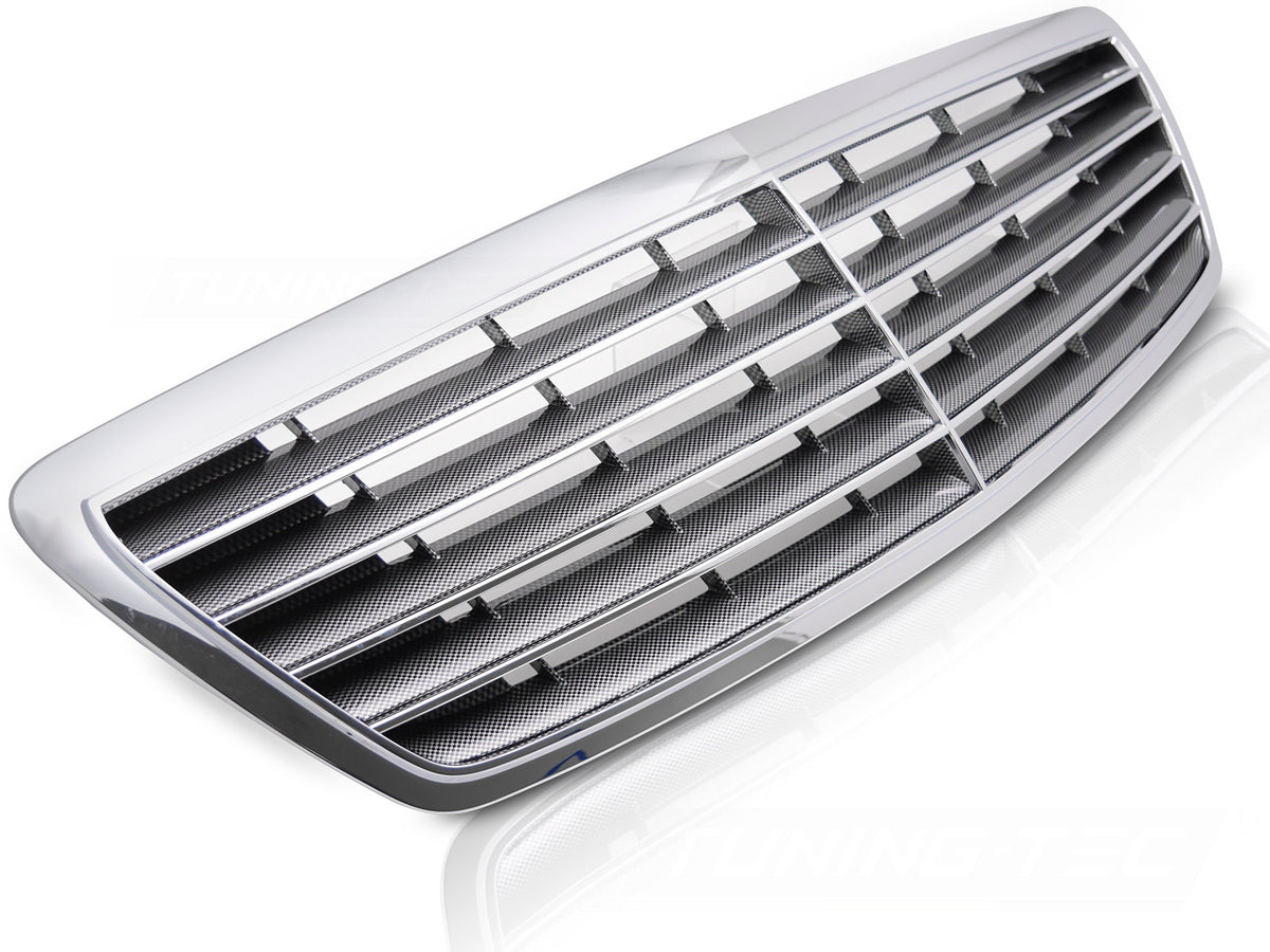 Grill Mercedes S-Klasse W220 krom og karbon-look sett forfra