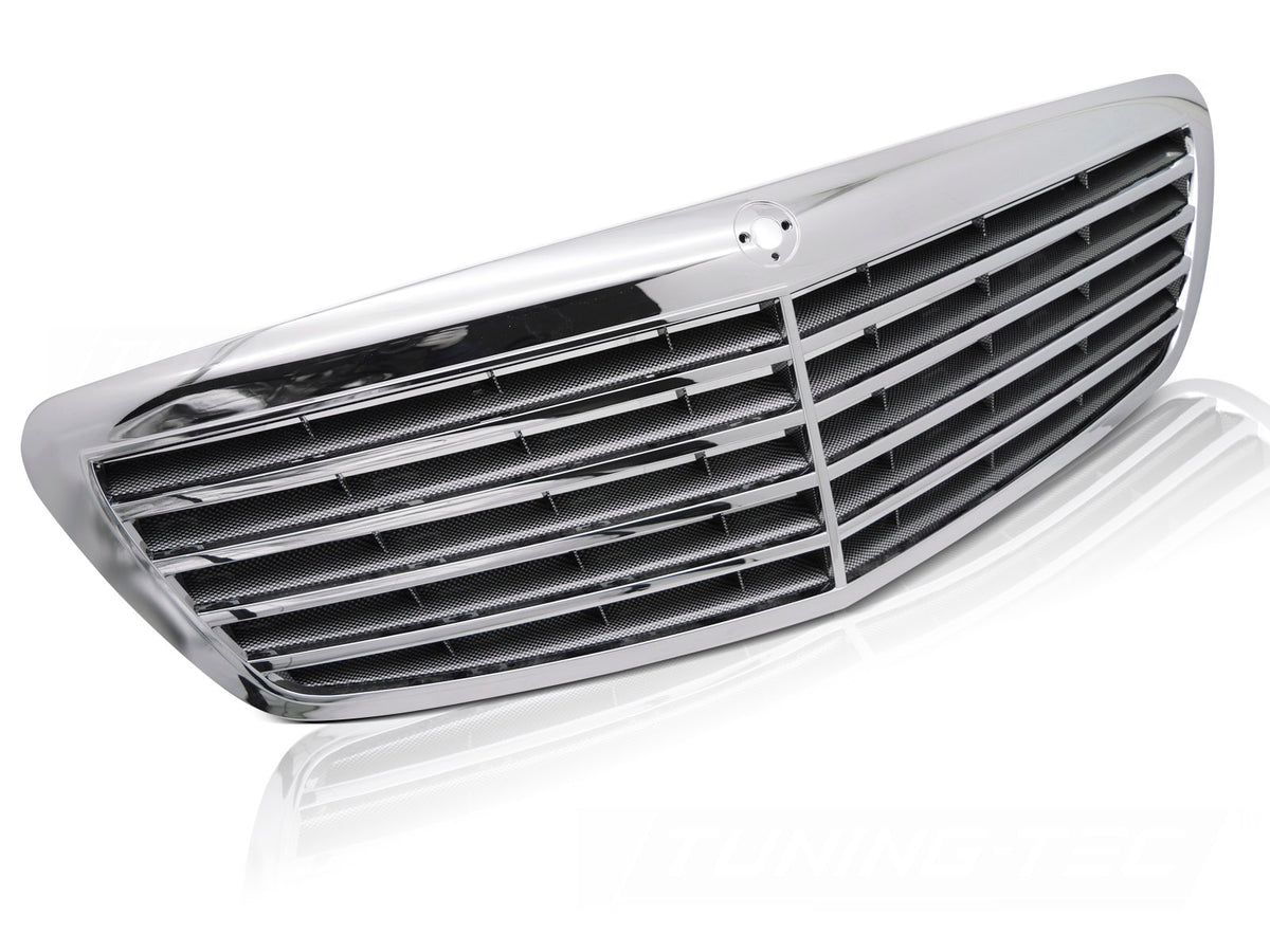 Grill krom karbon-look Mercedes S-Klasse W221 2005–2009 sett forfra