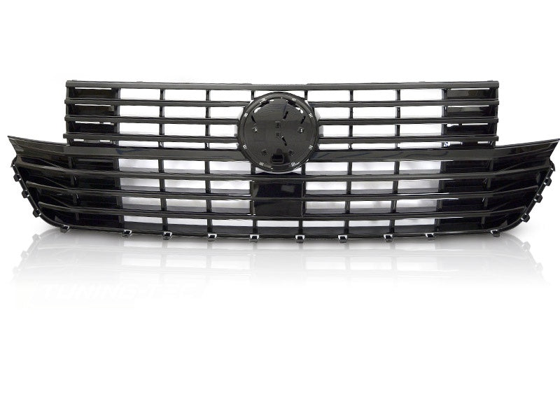 Blank svart grill med logobase til VW T6 2015-2024 – frontal visning