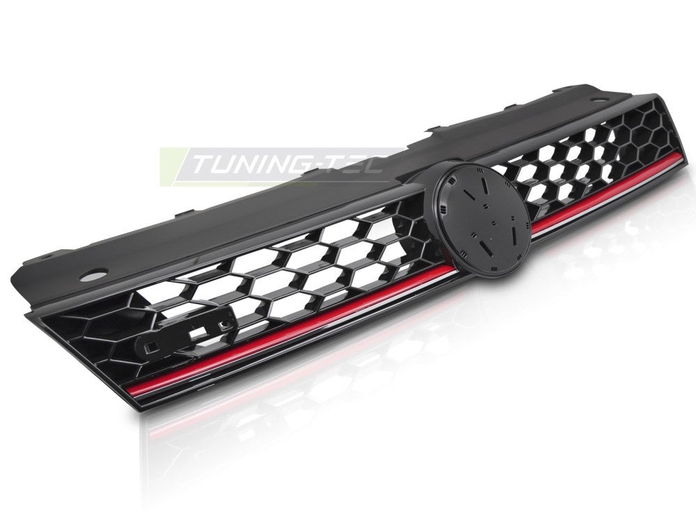 Grill Volkswagen Polo 6R 09-17 Sport Style Glossy Black med rød linje fra Tuning-Tec