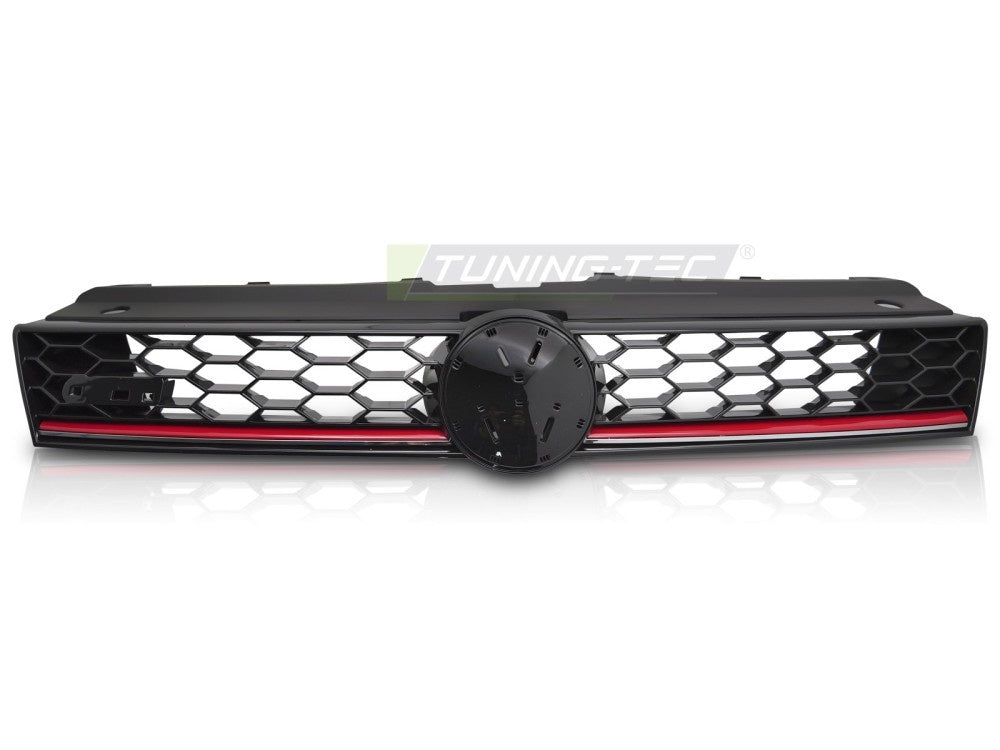 Blank svart grill til VW Polo 6R 2009-2017 med rød dekorlinje
