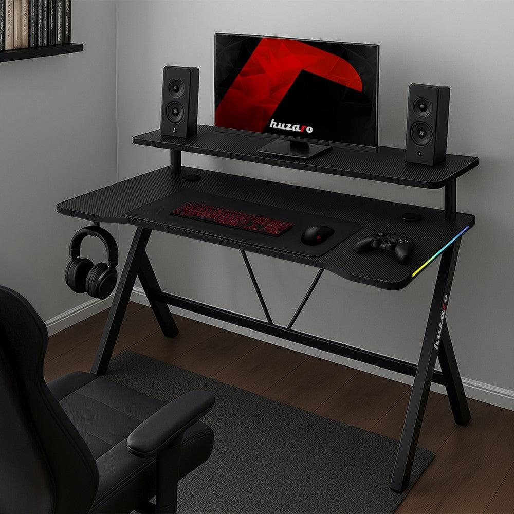 Huzaro Hero 1.9 svart gamingbord – bordplate ovenfra 120 cm
