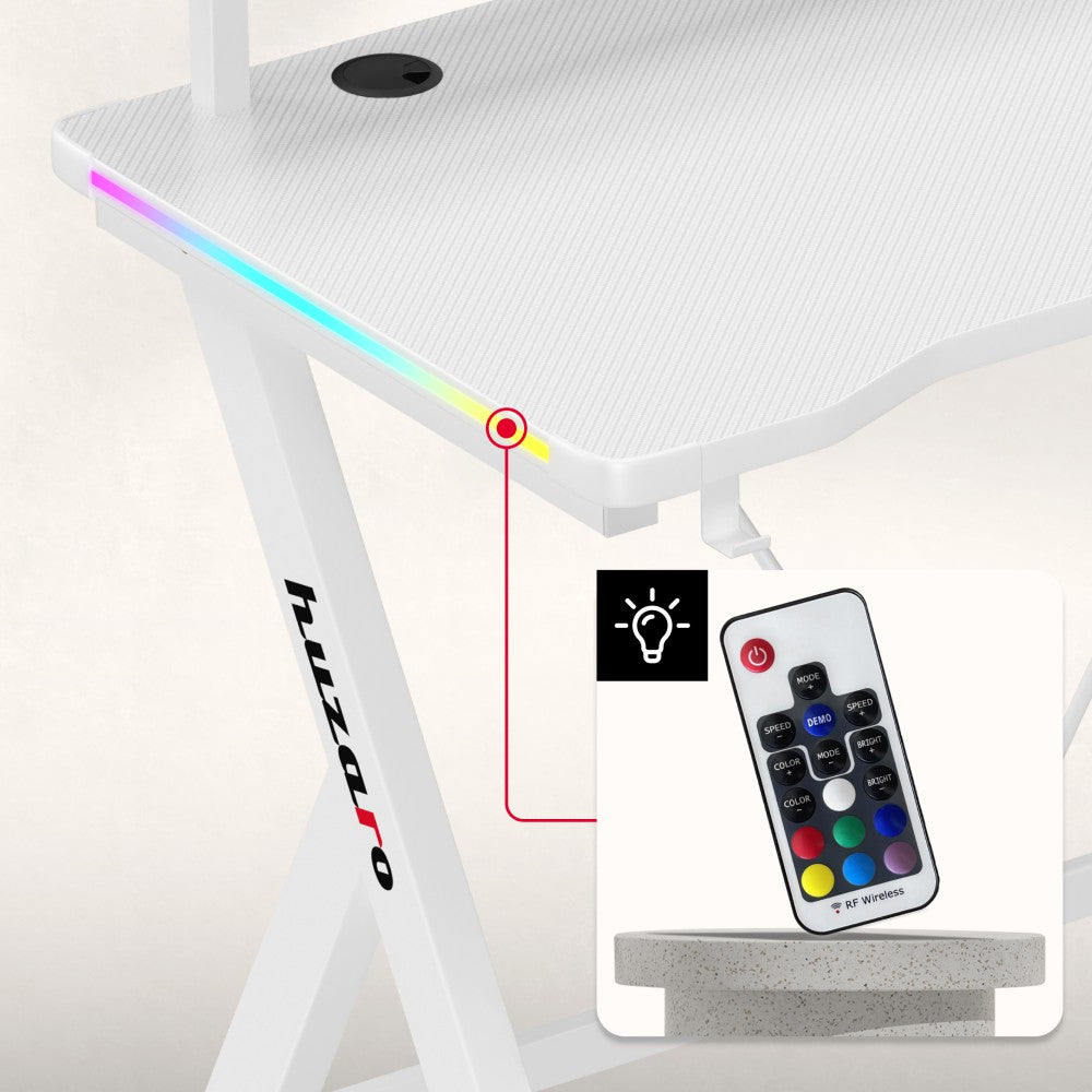 Huzaro Hero 1.9 hvit gamingbord – hjørnekonstruksjon sett ovenfra