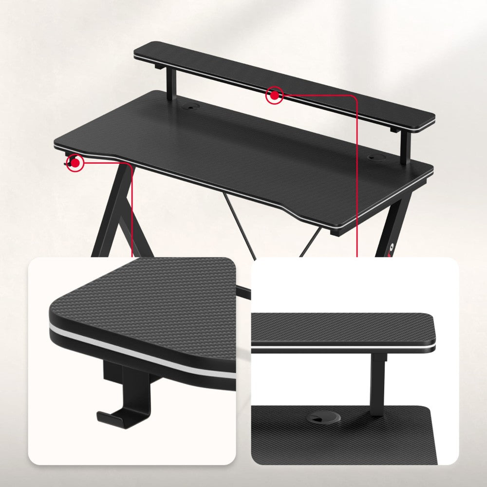 Huzaro Hero 1.9 svart gamingbord beindetalj og gulvkontakt