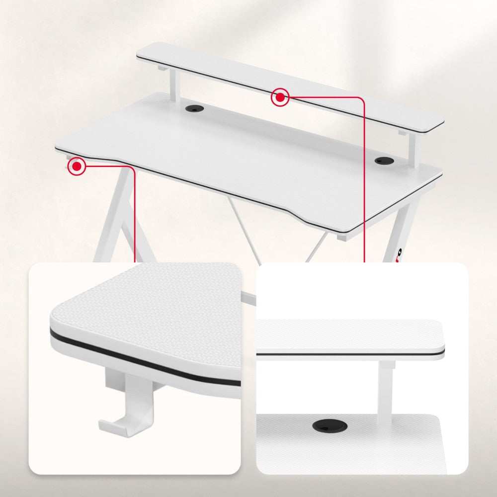 Huzaro Hero 1.9 hvit gamingbord beindetalj og gulvkontakt