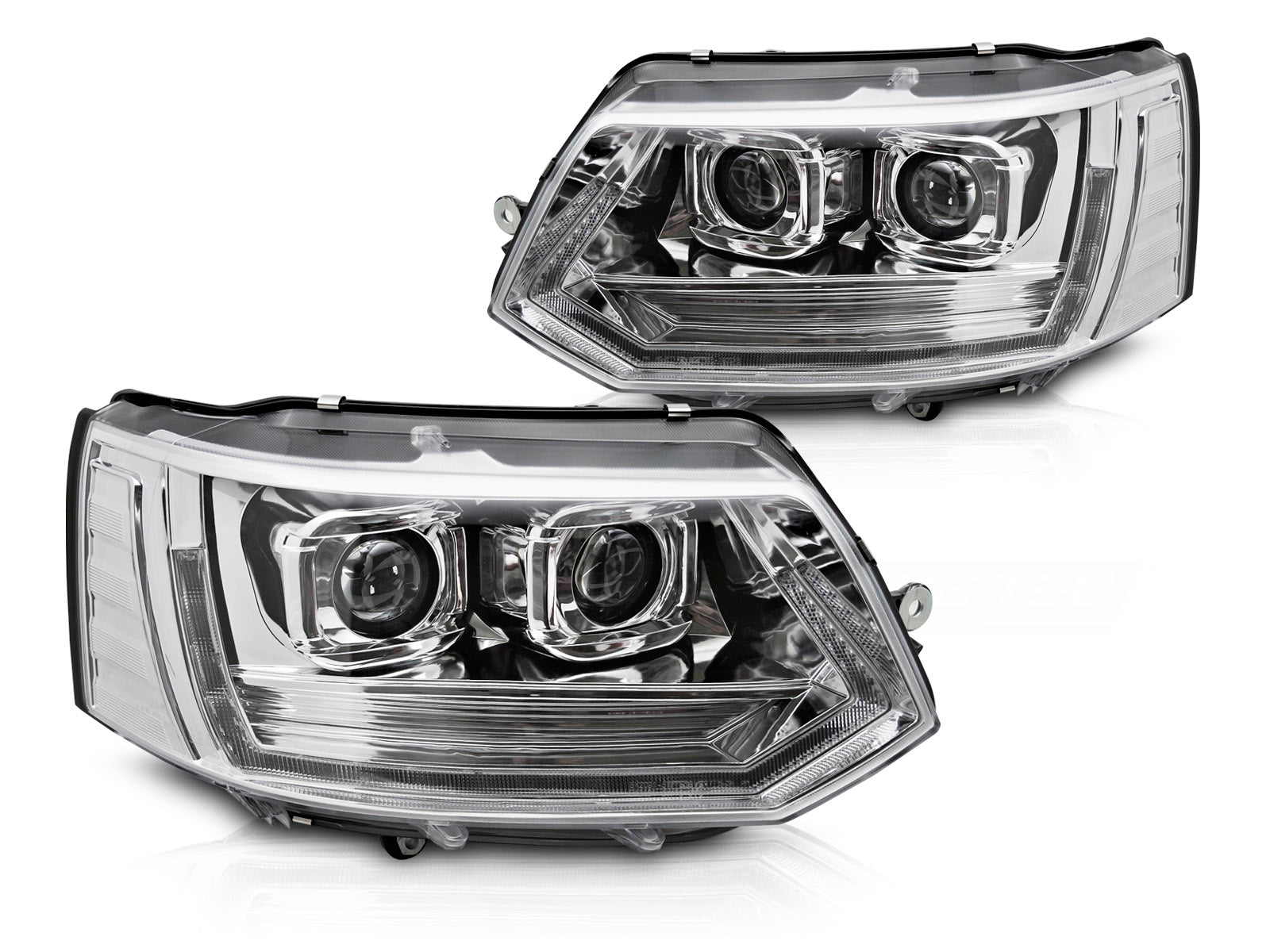 Frontlykter VW T5 10-15 T6-look krom med dynamiske blink – LPVWY7