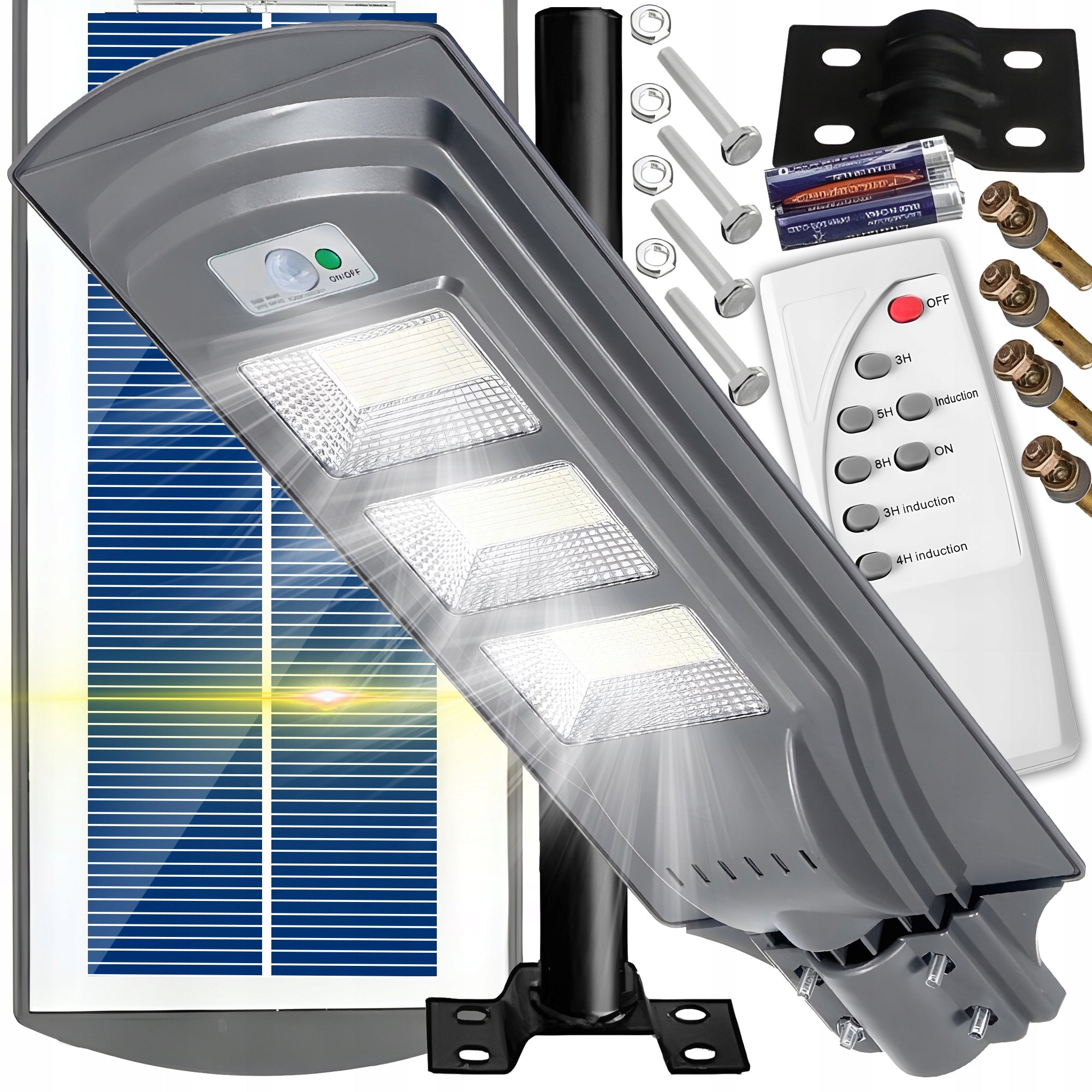Solcelle LED-gatelykt Hagegate med bevegelsessensor, skumringssensor og fjernkontroll