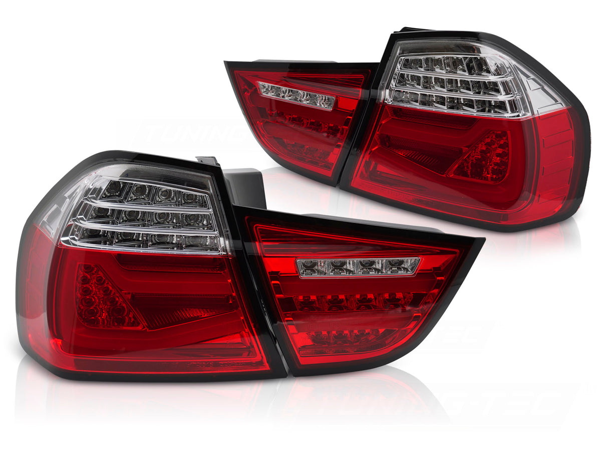 LED Bar baklykter BMW E90 rød hvit sekvensiell blinklys sett bakfra
