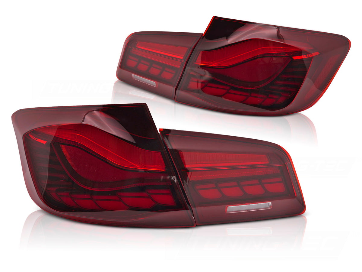 OLED baklykter BMW 5-Serie F10 rødt glass med sekvensiell blinklys sett bakfra