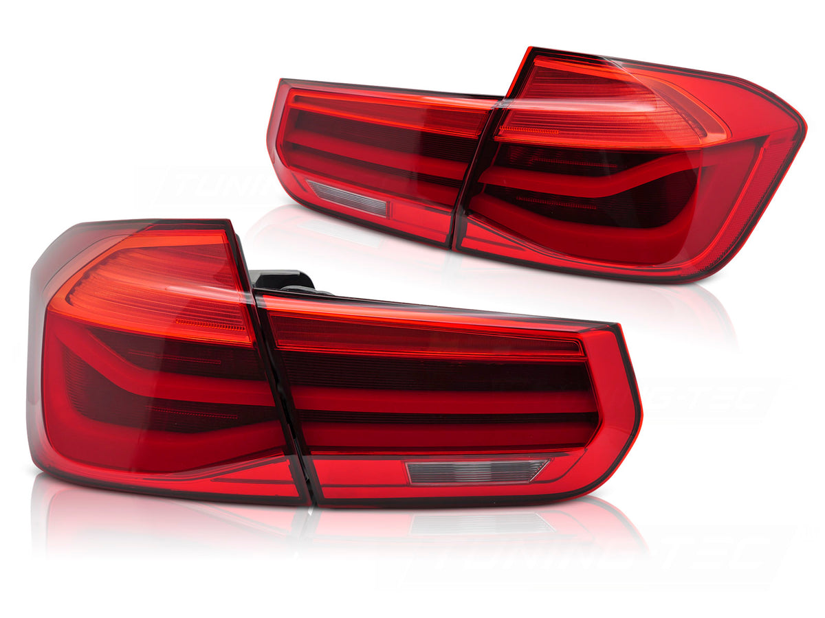 Baklykter LED Bar røde BMW 3-Serie F30 sedan sett bakfra med sekvensiell blinklys