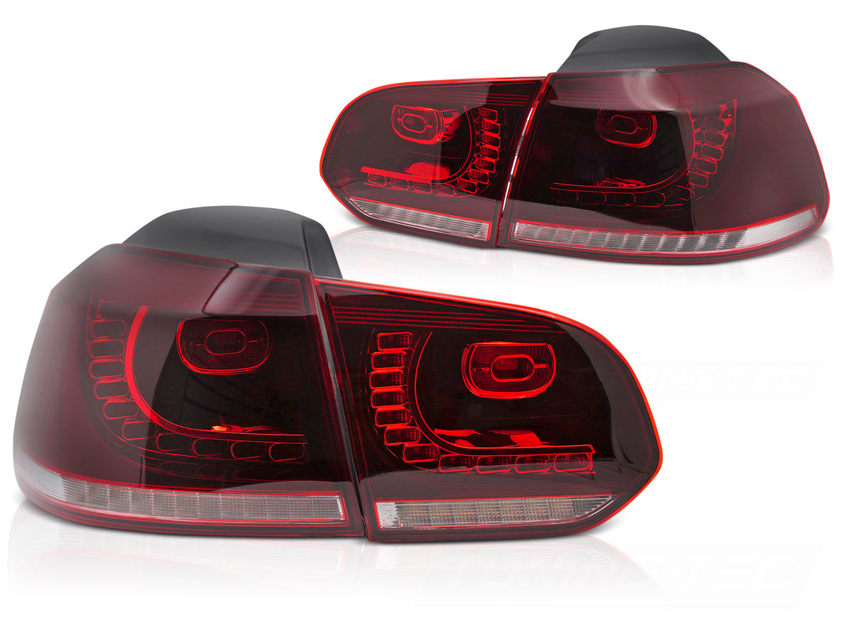LED baklykter rød/hvit til VW Golf 6 2008–2013 med sekvensiell blinklys sett bakfra